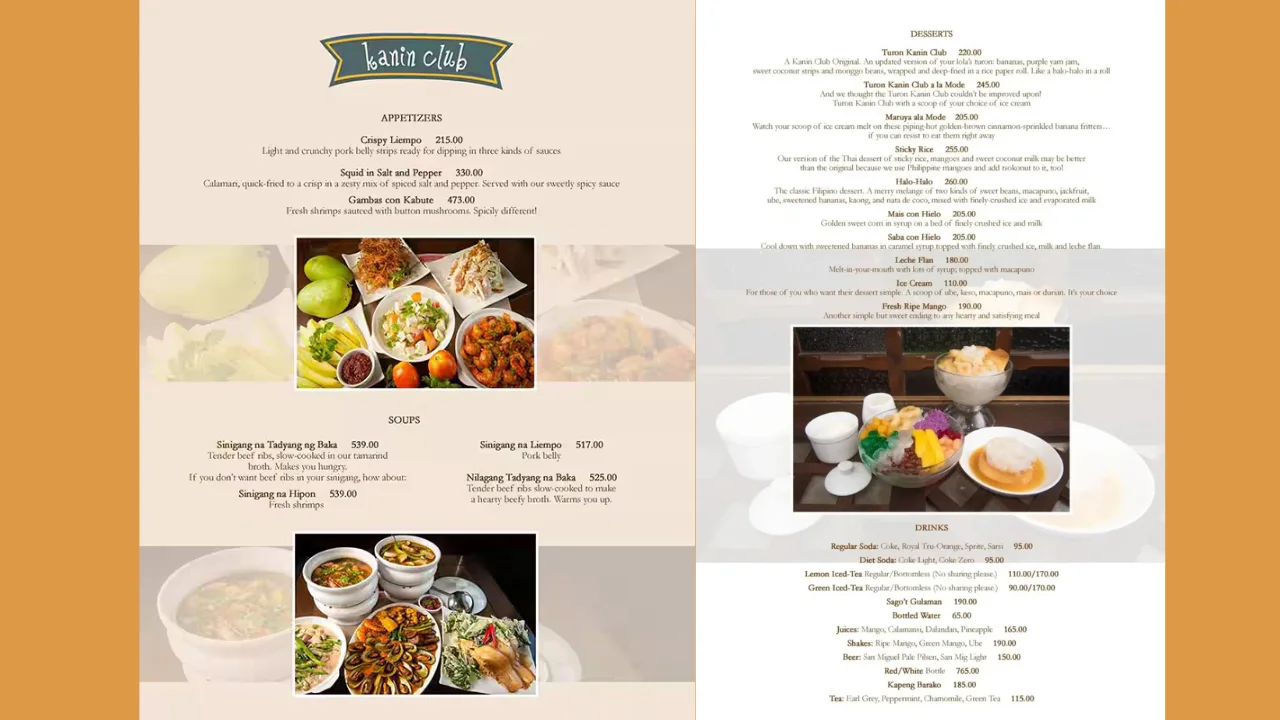 kanin club menu