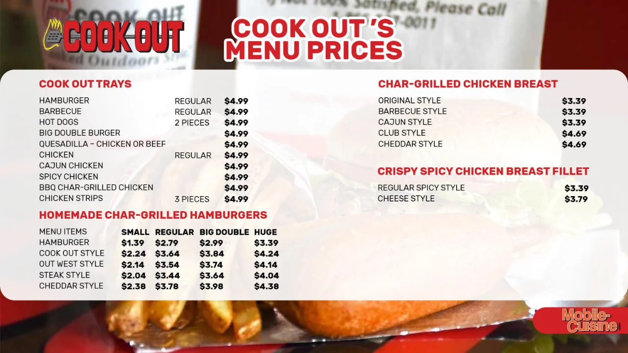 cookout menu with prices