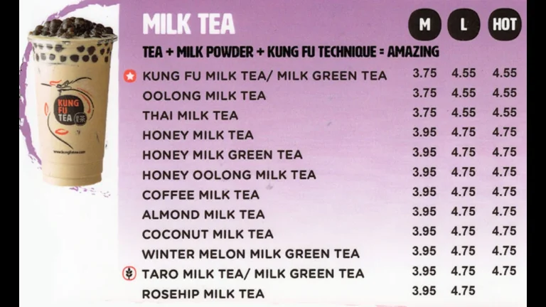 kung fu tea menu
