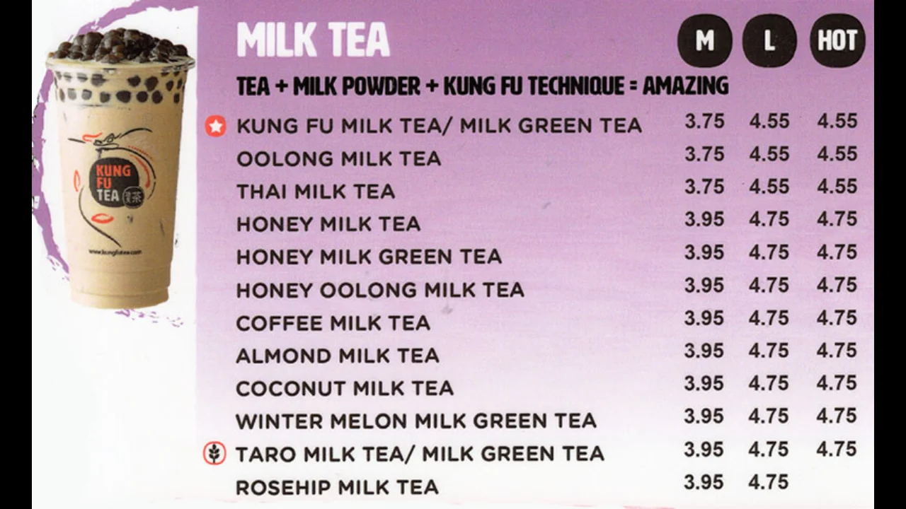 kung fu tea menu
