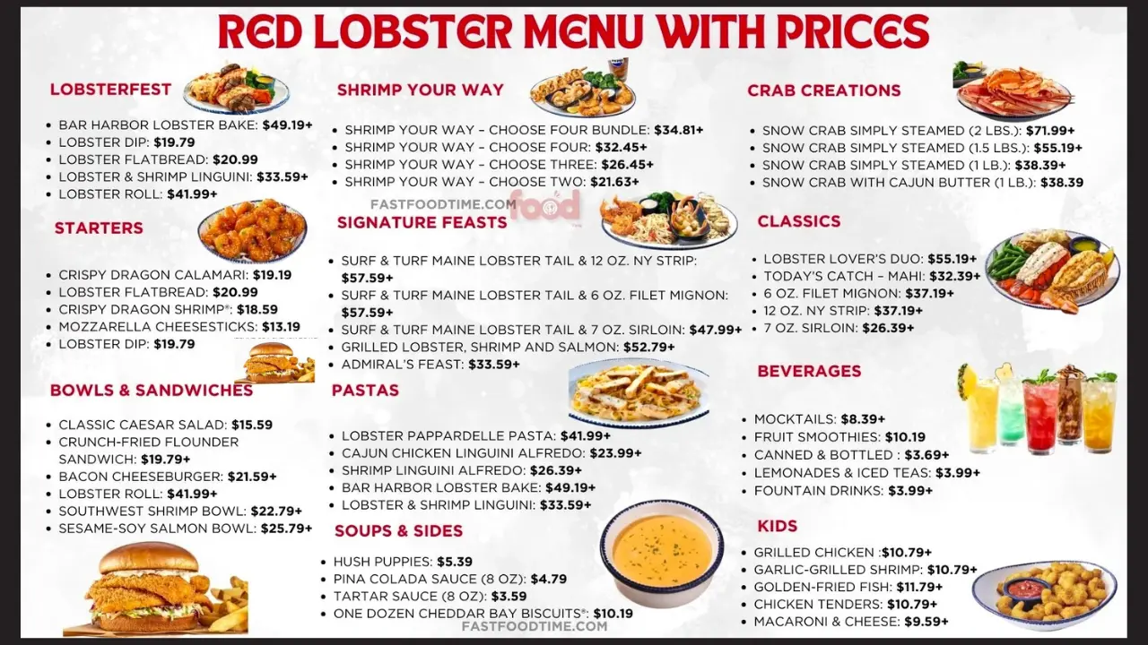 red lobster menu with prices