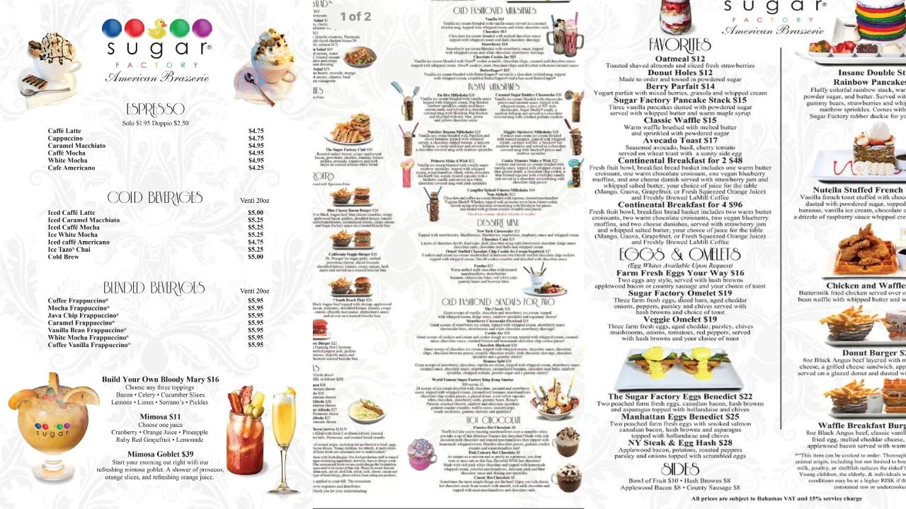 sugar factory menu