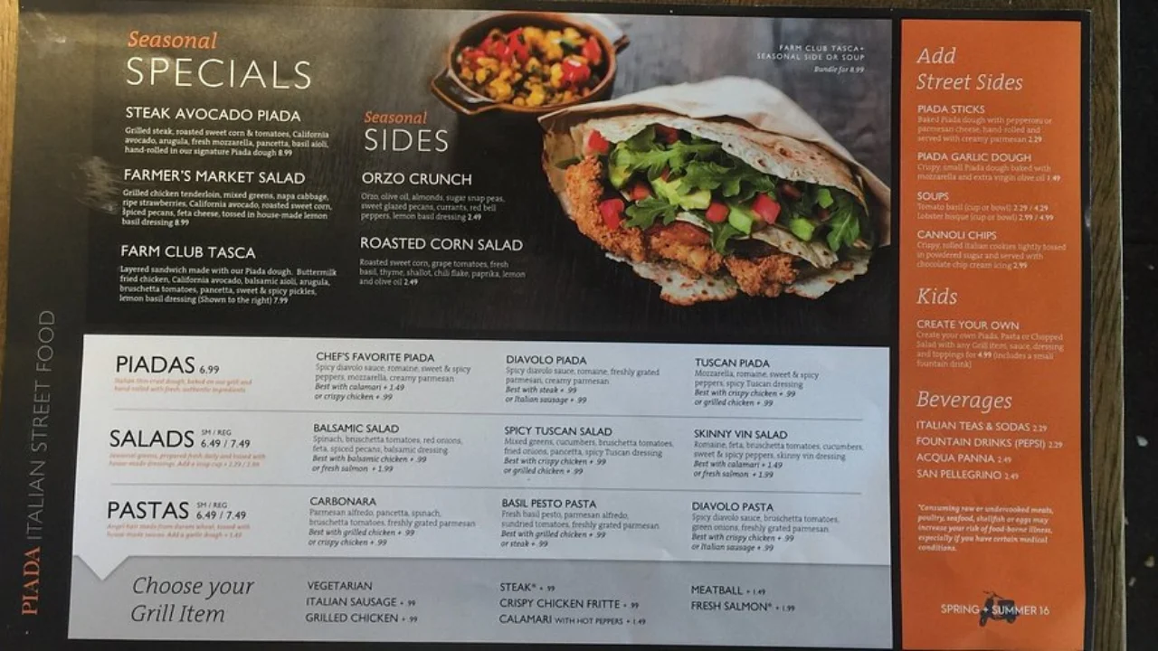 piada menu